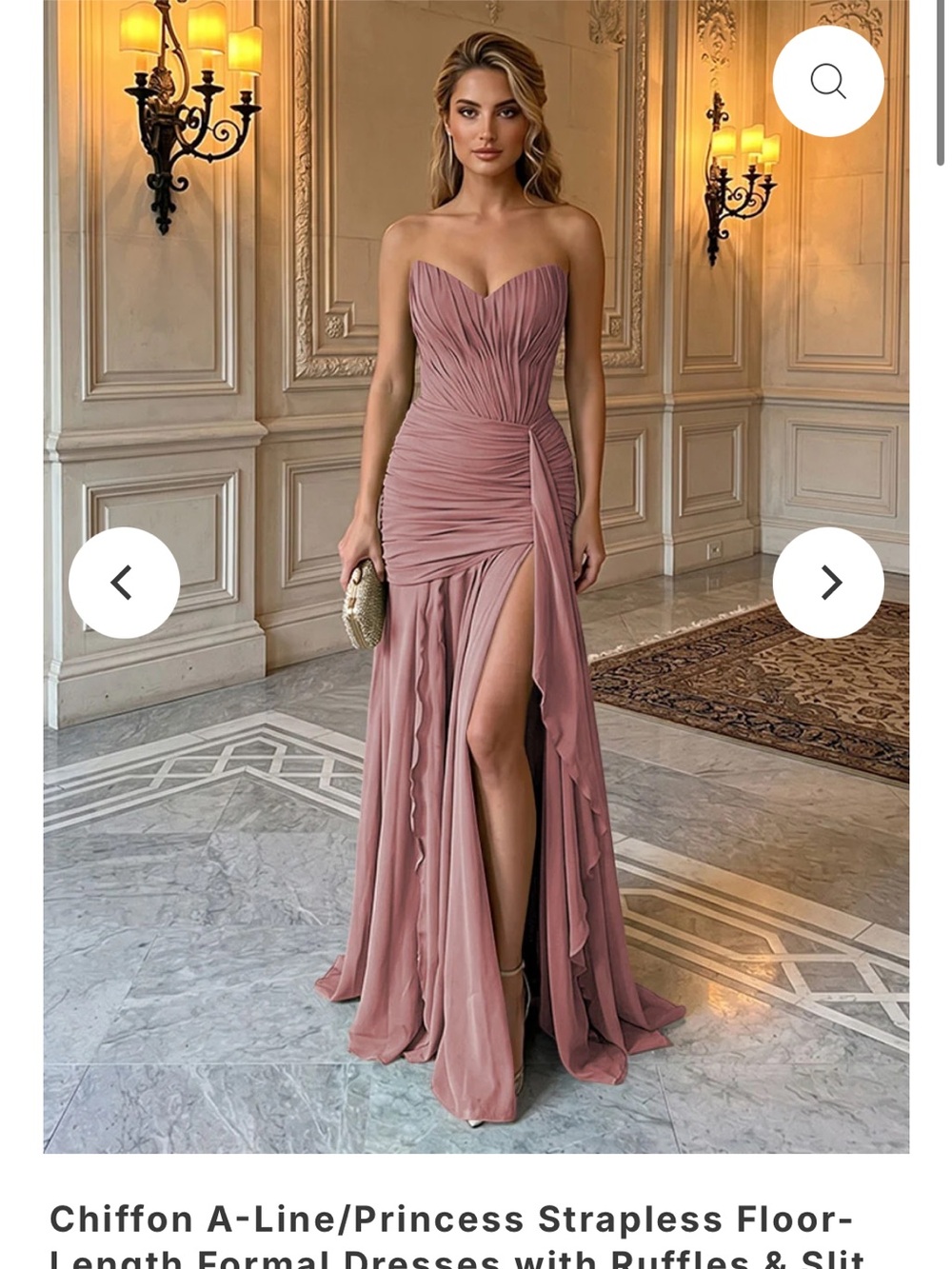 Strapless Ruched Chiffon Prom Gown in Dusty Rose